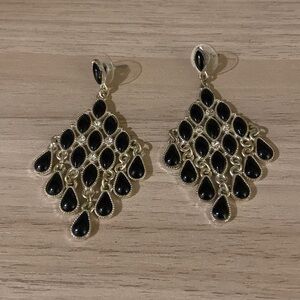 Black Teardrop & Rhinestone Elegant Dangling Earrings